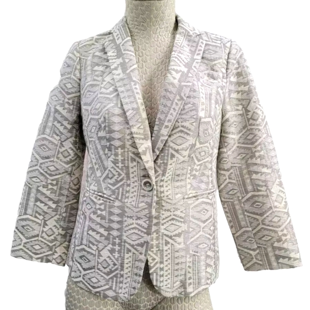 The Limited‎ Women's XS Silver Metallic Aztec Blazer Suit Coat Jacket NEW $138